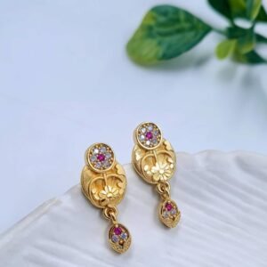 Gold-Plated Floral Ruby & Zircon Drop Earrings