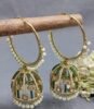 Traditional Gold-Plated Jhumka Hoop Earrings with Green Stones & Pearl Drops