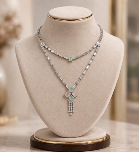 Elegant Art Deco–Inspired Diamond & Pastel Gemstone Jewelry Set
