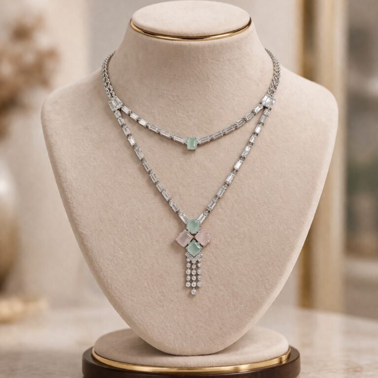 Elegant Art Deco–Inspired Diamond & Pastel Gemstone Jewelry Set