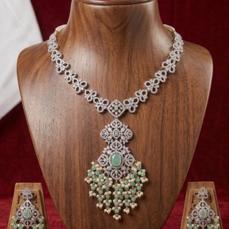 Elegant Grace in Emerald and Diamonds